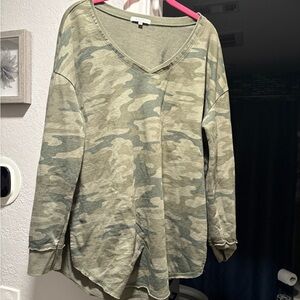 Z Supply Olive Camo V-Neck Sweatshirt